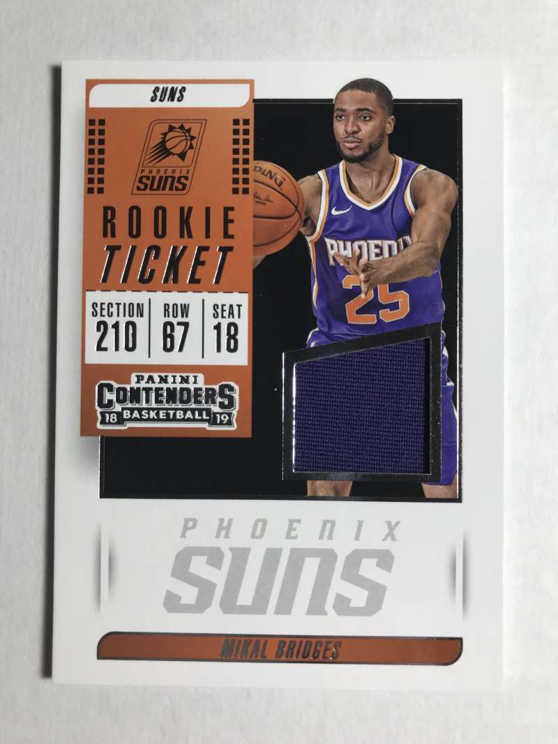 2018-19 Panini Contenders Rookie Ticket Swatches Basketball Mikal Bridges Jersey/Relic Phoenix Suns  Official NBA Card From Panini