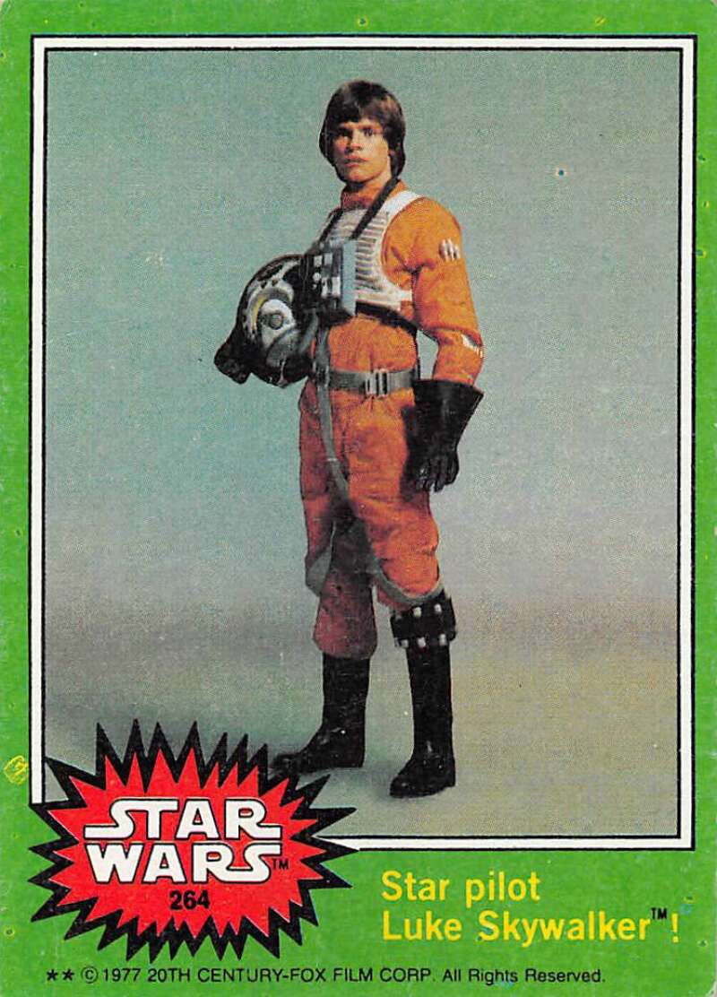 1977 Topps Star Wars Set Break Nine #264 Star pilot Luke Skywalker Official Vintage Trading Card From The Movie A New Ho