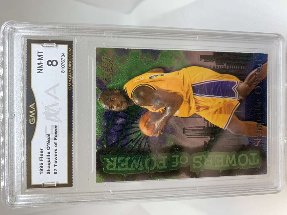 GMA NM-MT 8 Certificate #81076734 1996-97 Fleer Tower of Powers #7 Shaquille O'Neal  Los Angeles Lakers